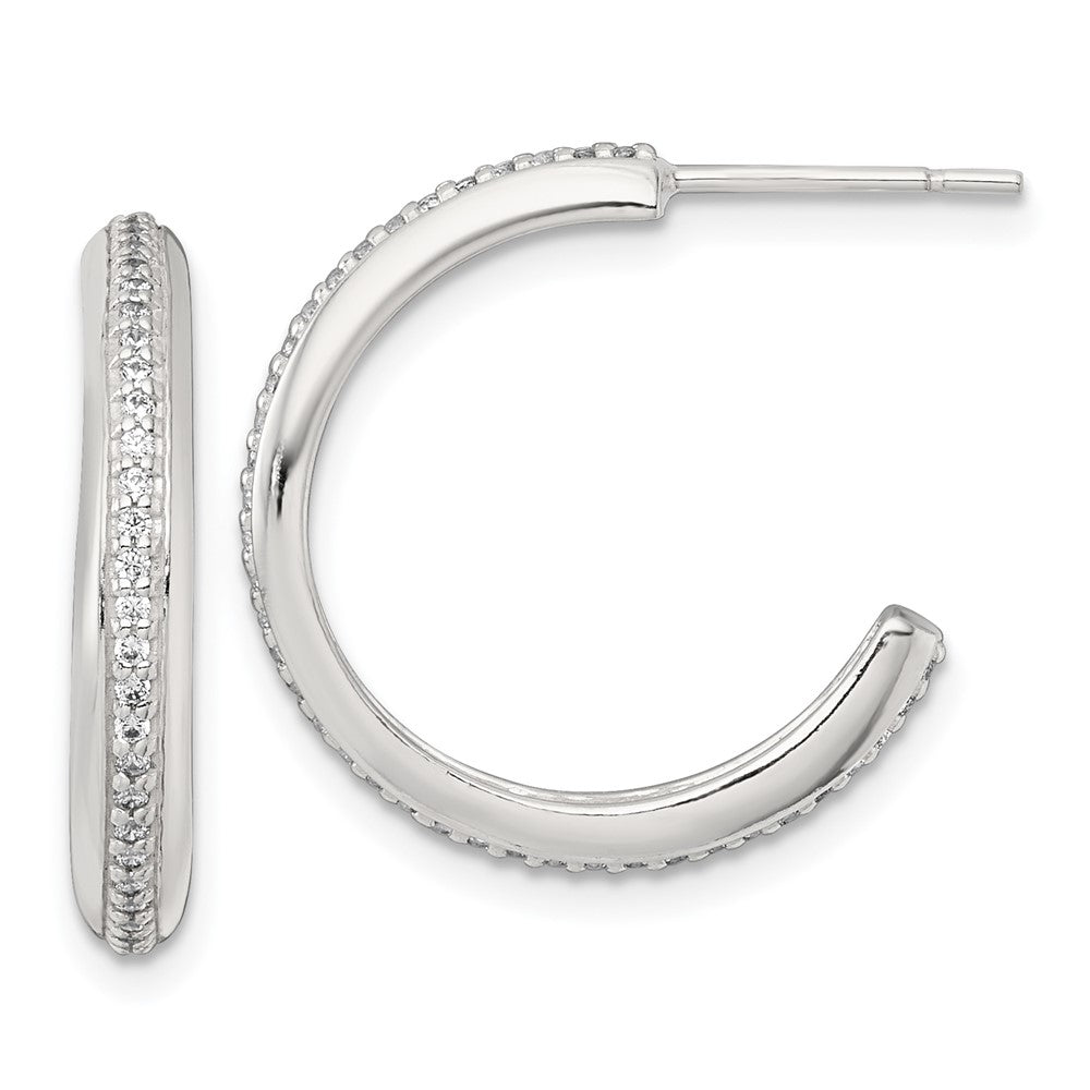 Sterling Silver Polished 21.5x3.5mm CZ Post C-Hoop Earrings