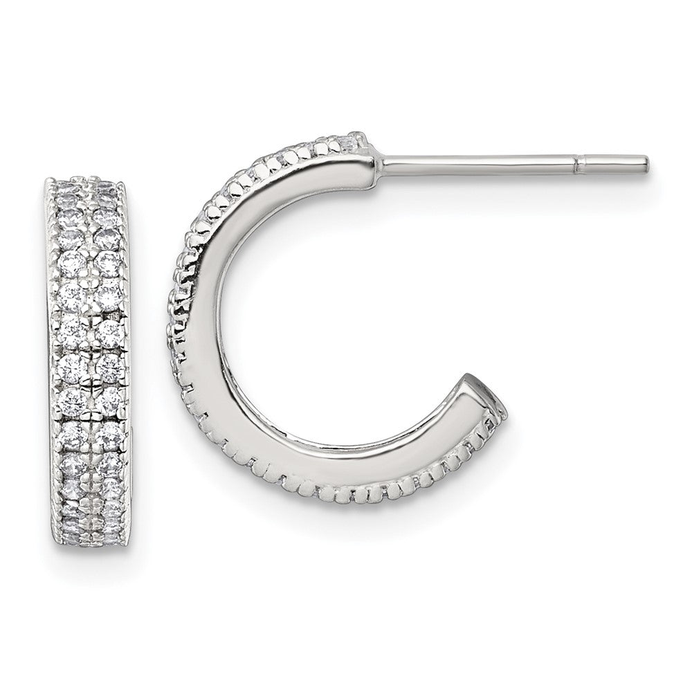 Sterling Silver Polished 3.2mm CZ Post C-Hoop Earrings