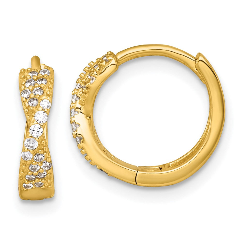 Sterling Silver Gold-tone Polished CZ Hinged Round Hoop Earrings