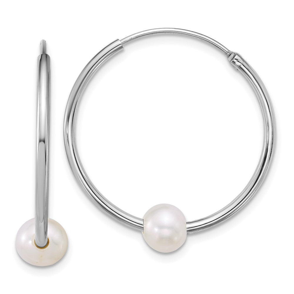 Sterling Silver Rh-pltd 6-7mm Semi-Rnd FWC Pearl Hoop Earrings