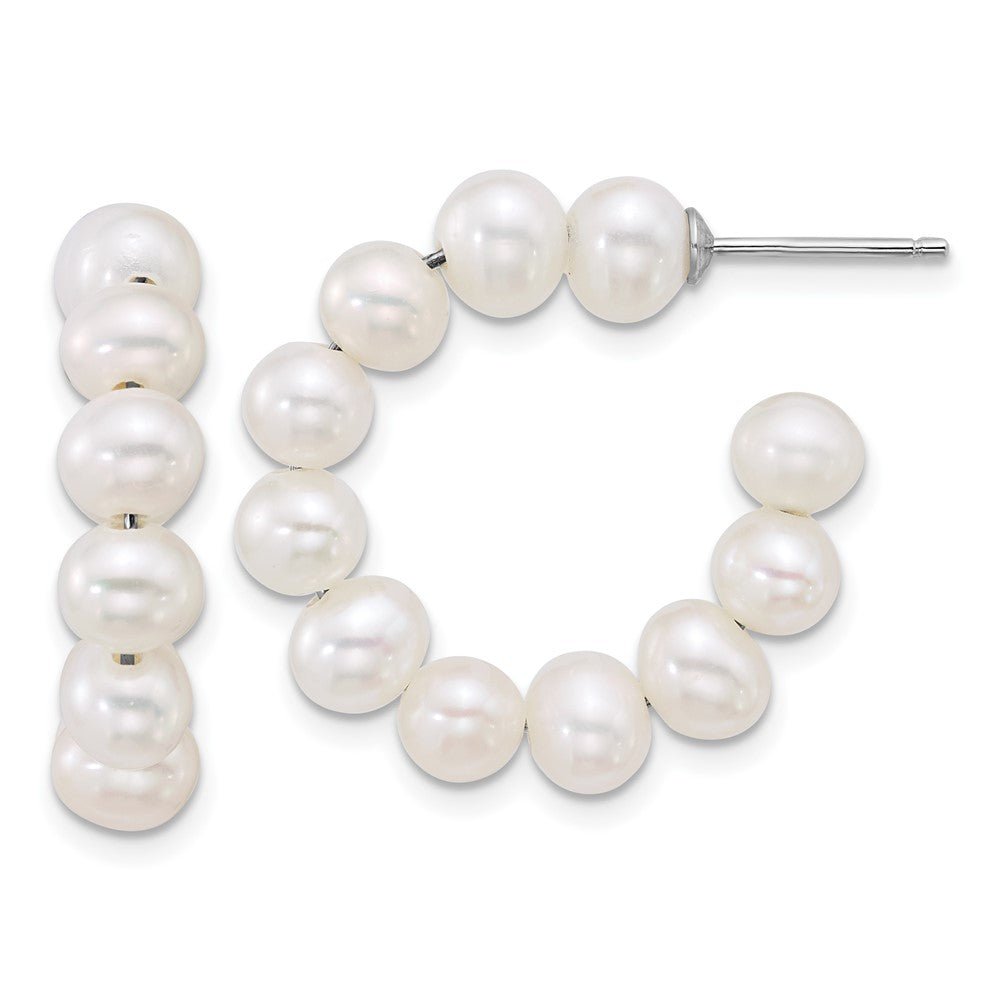 Sterling Silver Rhod 5-6mm Semi-Rnd FWC Pearl Post Hoop Earrings