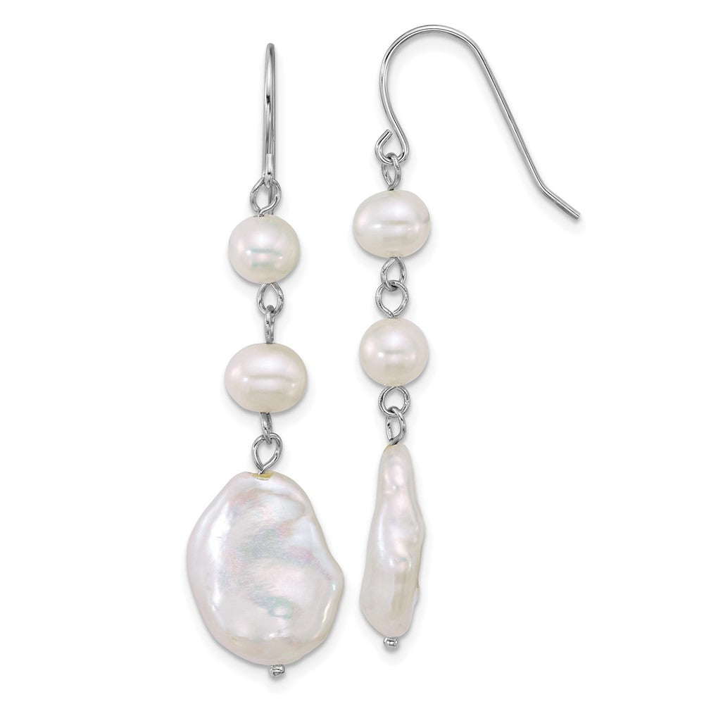 Sterling Silver Rhod-plated Freshwater Culture Pearl Dangle Earrings