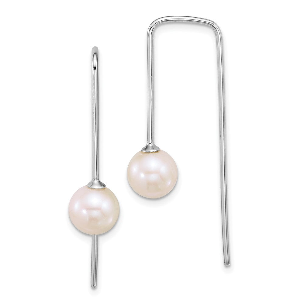 Sterling Silver Rh-plated 7-8mm Wht Rnd FWC Squared Threader Earrings