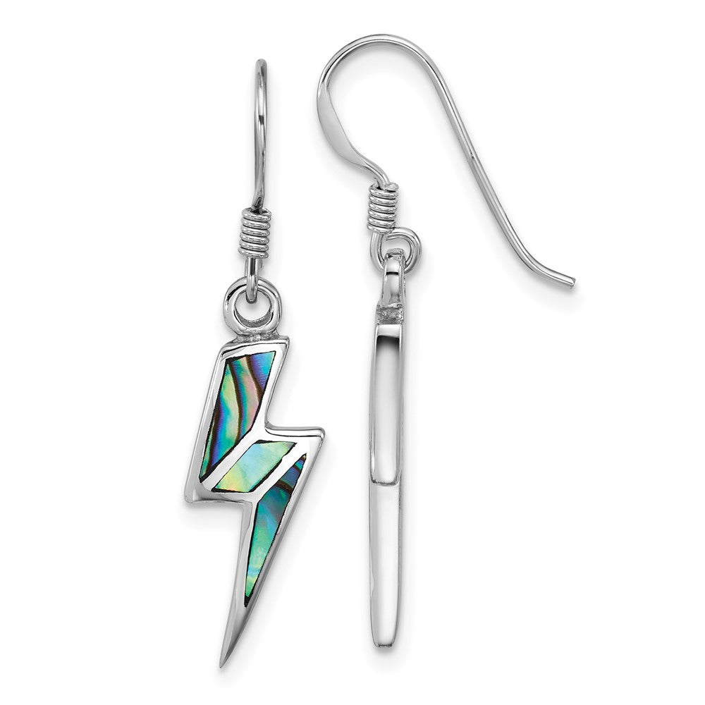 Sterling Silver Rhod-plated Polished Abalone Lightning Bolt Earrings