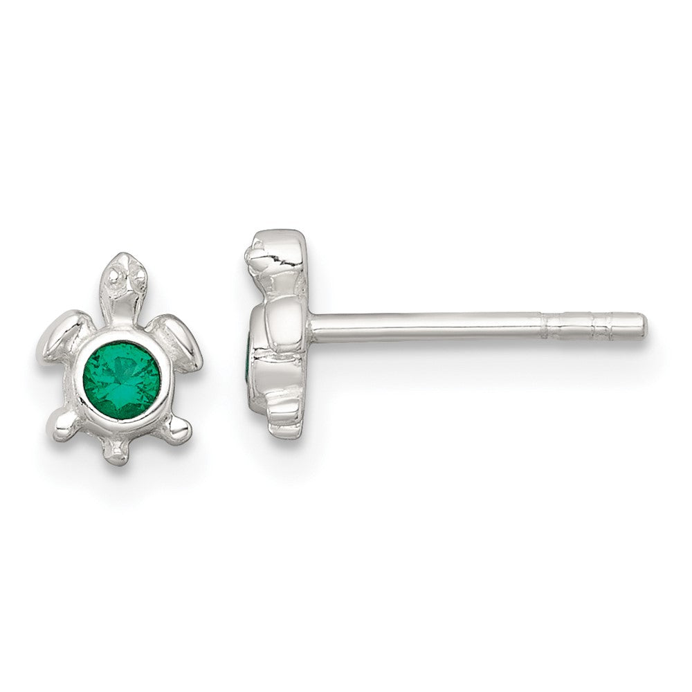 Sterling Silver Polished Green CZ Turtle Post Earrings