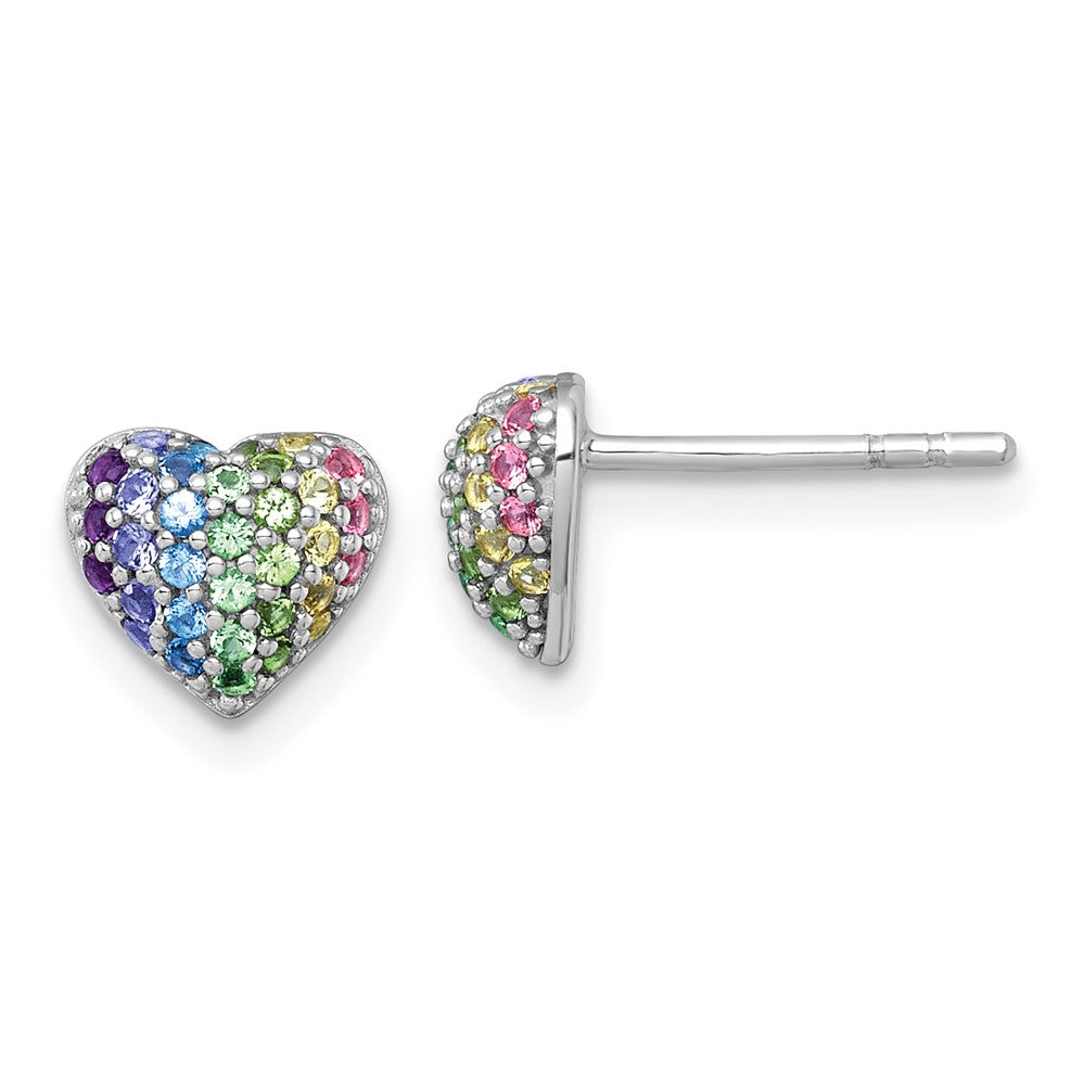 Sterling Silver RH-pl Color Nano Crystals Heart Children's Post Earrings