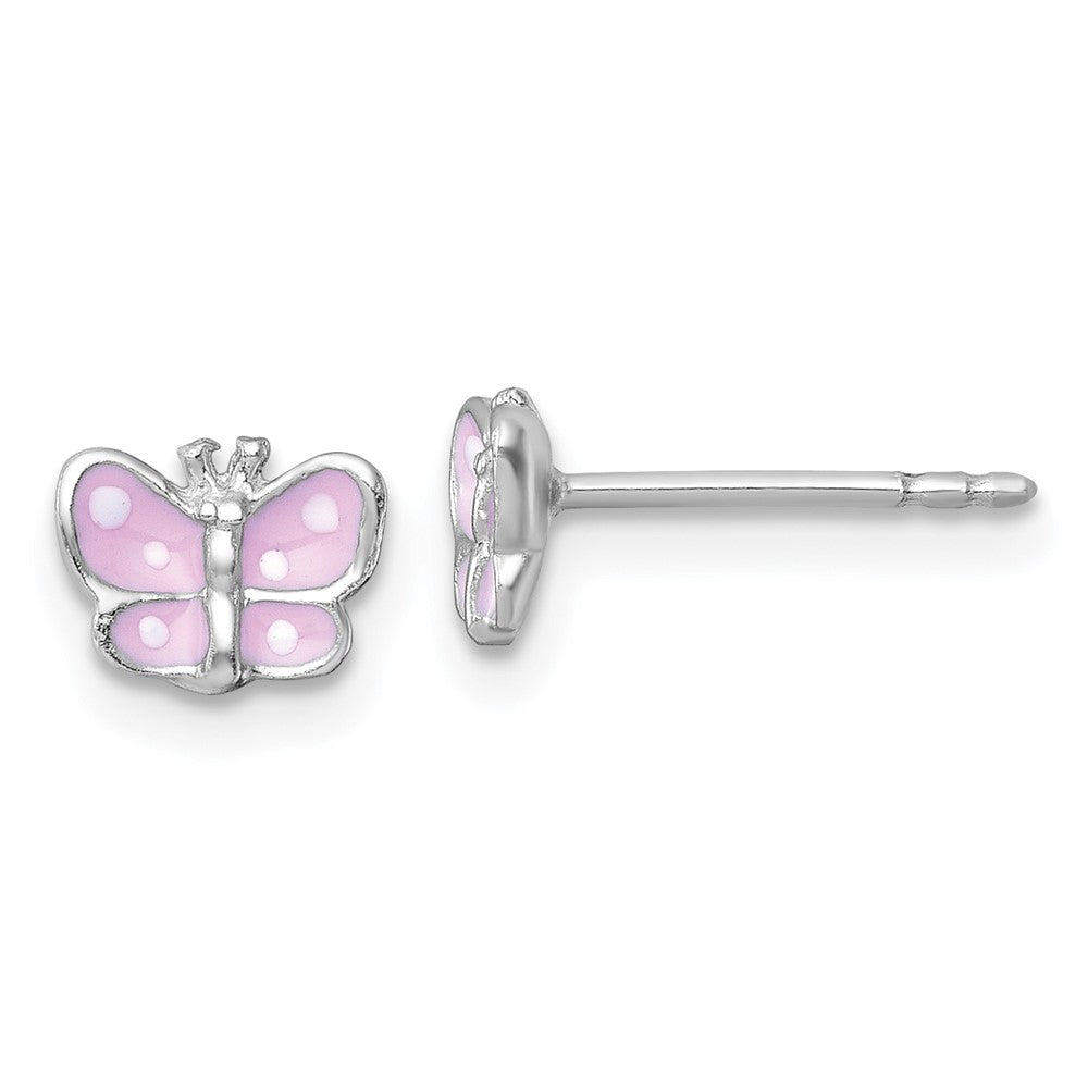 SS Madi K RH-plated Enamel Pink Butterfly Children's Post Earrings