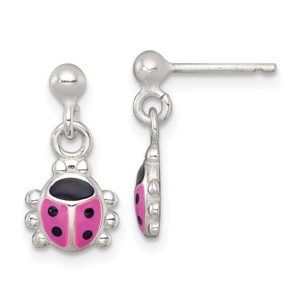 Sterling Silver Polished Enameled Lady Bug Children's Post Dangle Earrings