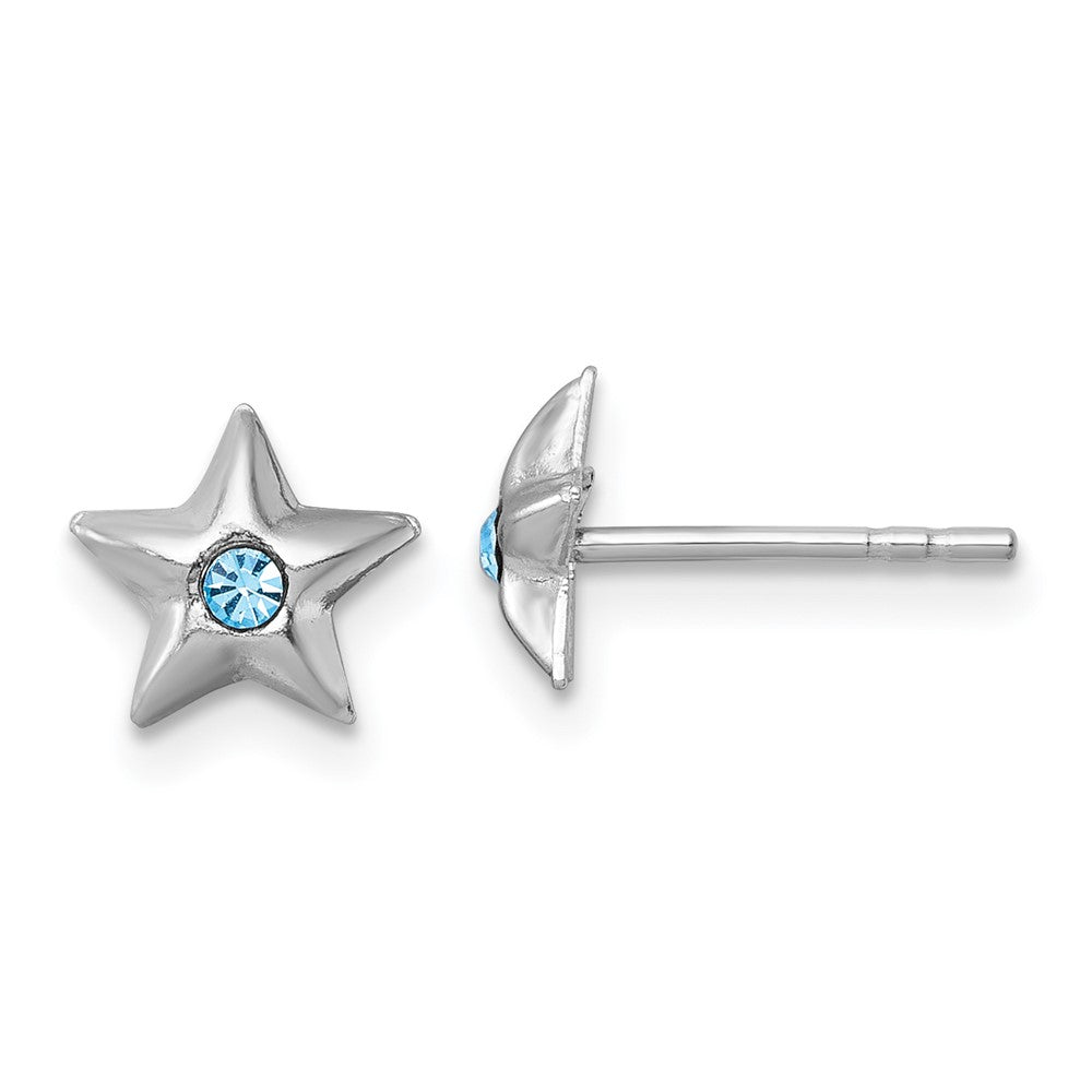 SS Madi K RH-plated Polished Blue Crystal Star Children's Post Earrings