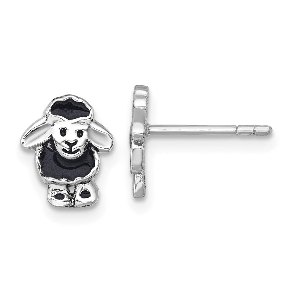 Sterling Silver Rhodium-plated Polished Enamel Black Sheep Post Earrings