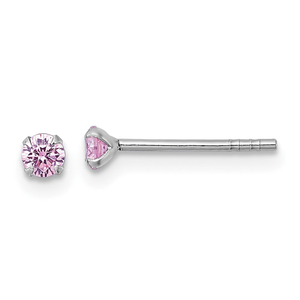 Sterling Silver Madi K RH-plated Pink 3mm CZ Children's Stud Post Earrings