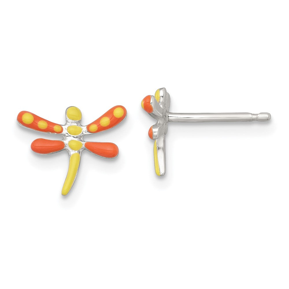 Sterling Silver Polished Enameled Dragonfly Children's Post Earrings