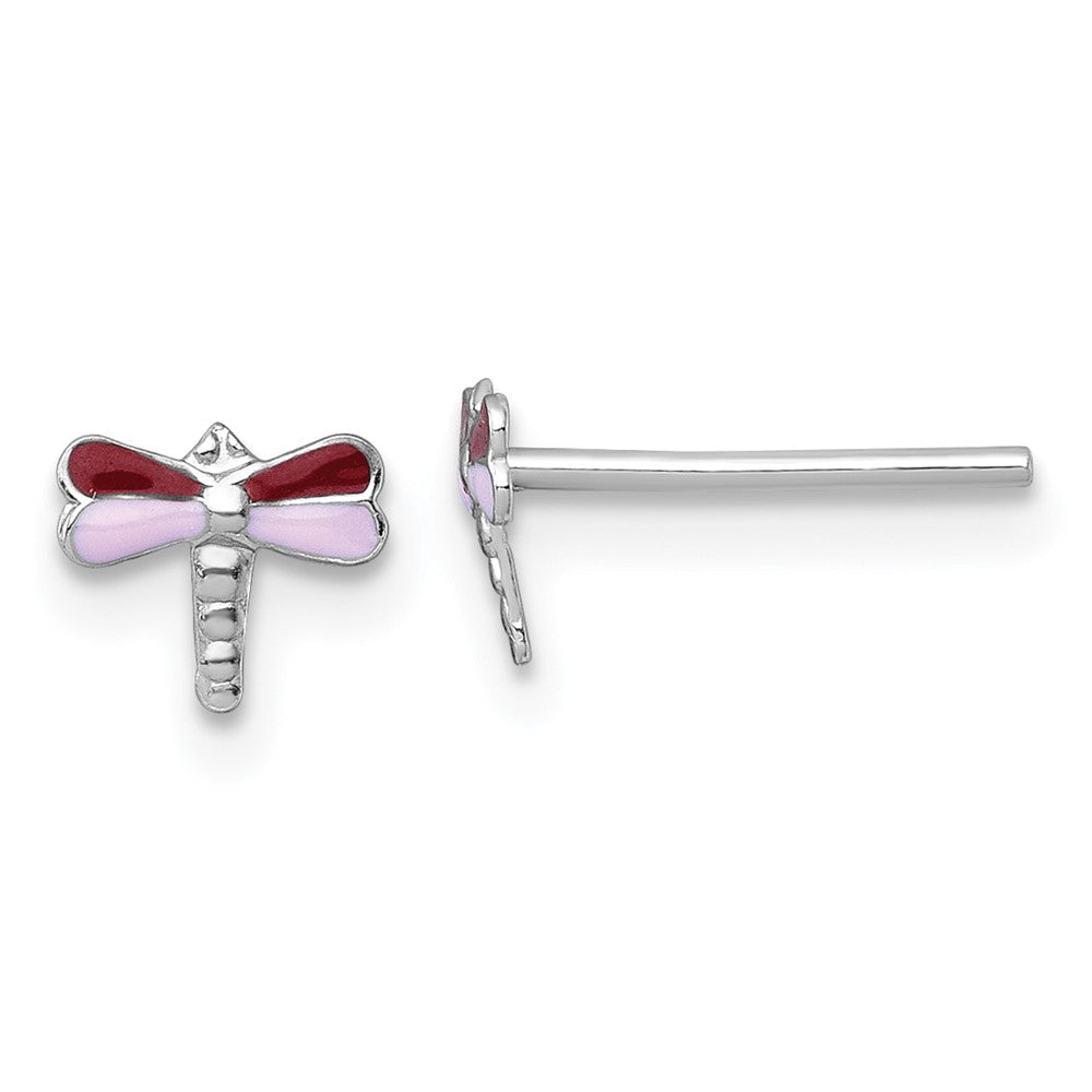 SS Madi K RH-plated Enamel Red And Pink Dragonfly Children's Post Earrings