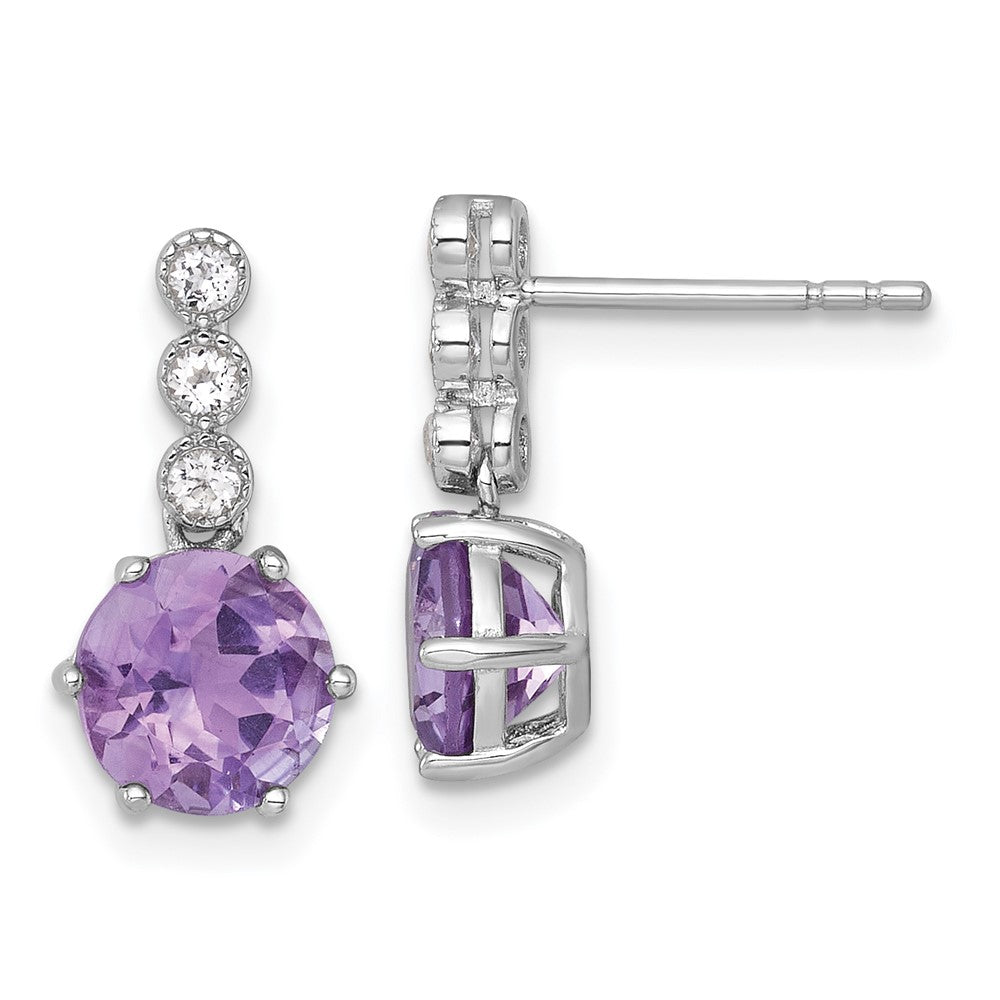 Sterling Silver RH-plated Amethyst and White Topaz Post Dangle Earrings