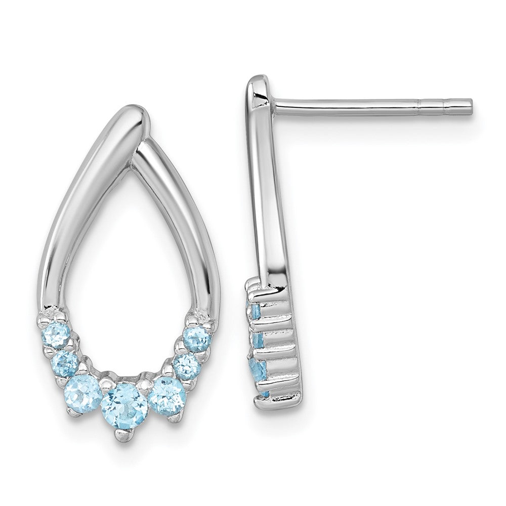 Sterling Silver RH-plated Polished Swiss Blue Topaz Teardrop Post Earrings