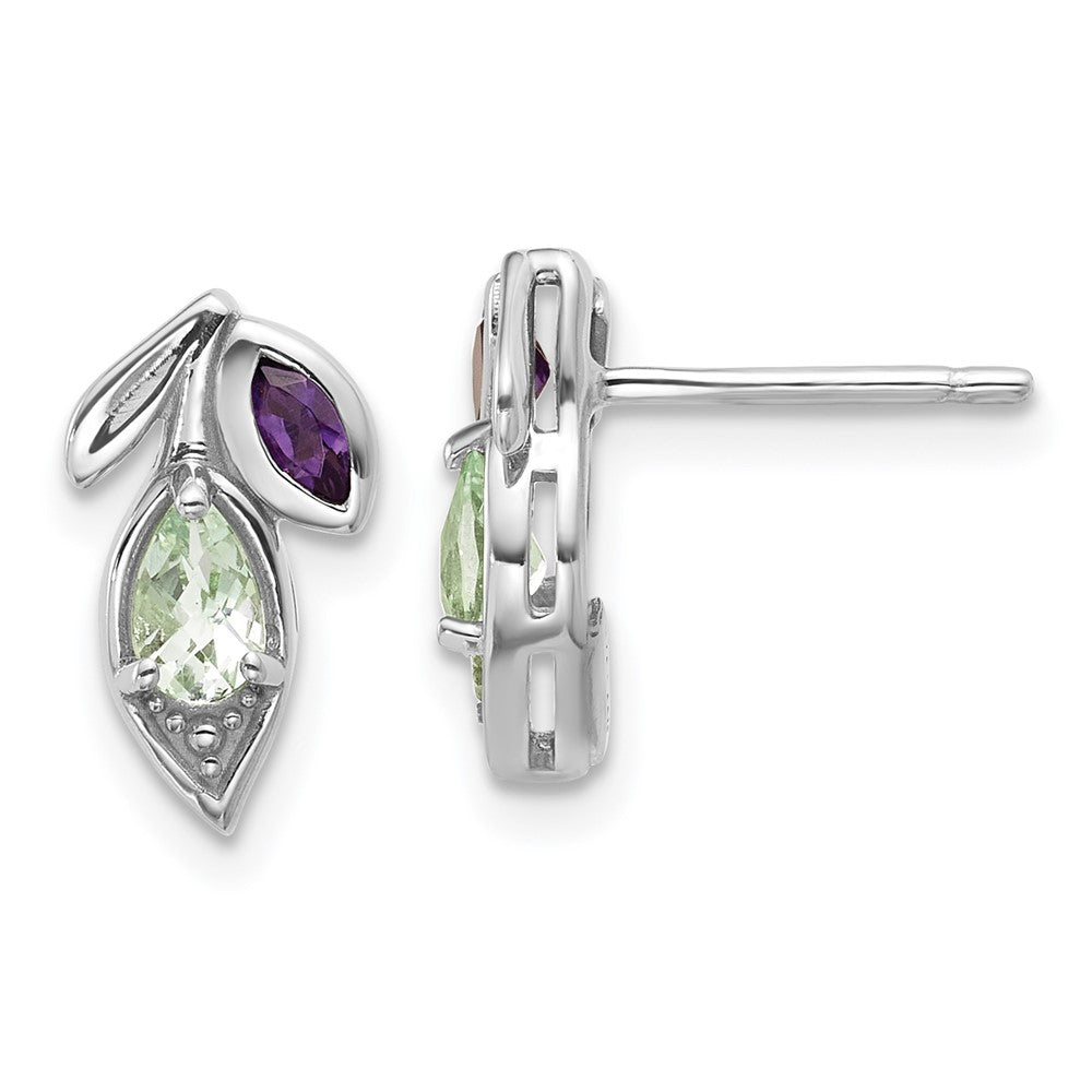 SS RH-plated Amethyst & Green Quartz Flower Post Earrings