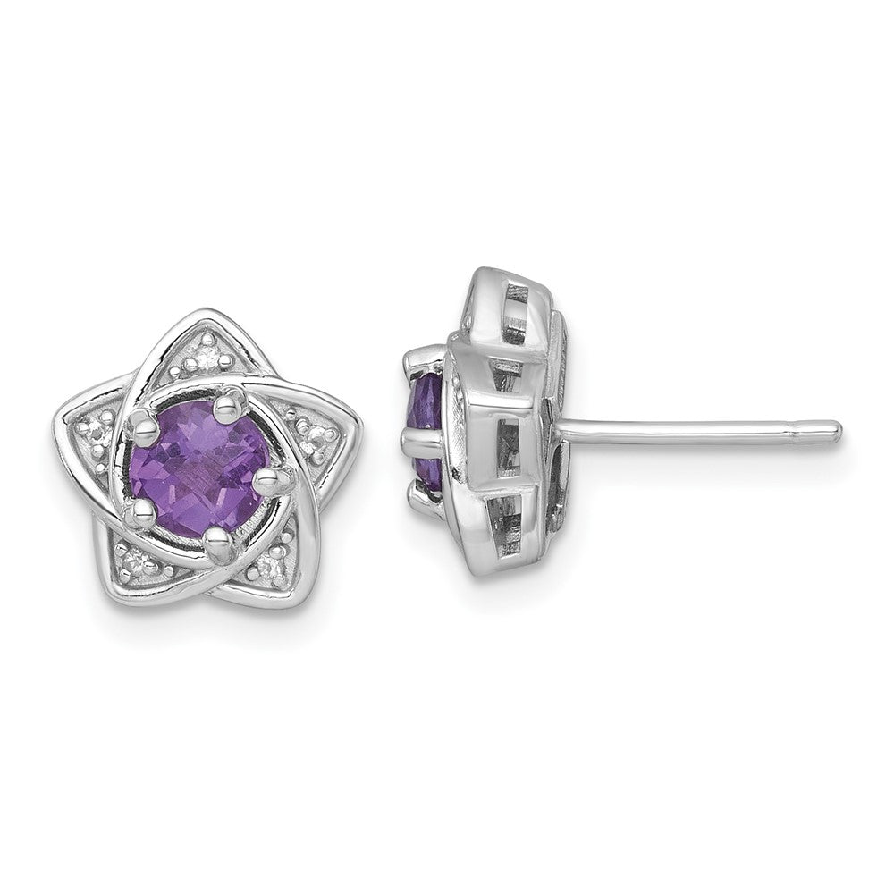 SS RH-plated Polished Amethyst & White Topaz Star Post Earrings
