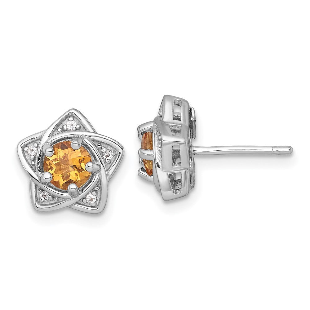SS RH-plated Polished Citrine & White Topaz Star Post Earrings