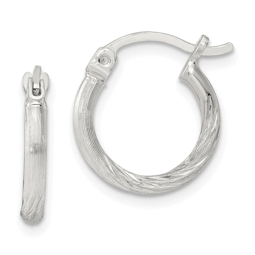 Sterling Silver 2mm Polished/Satin D/C Hoop Earrings