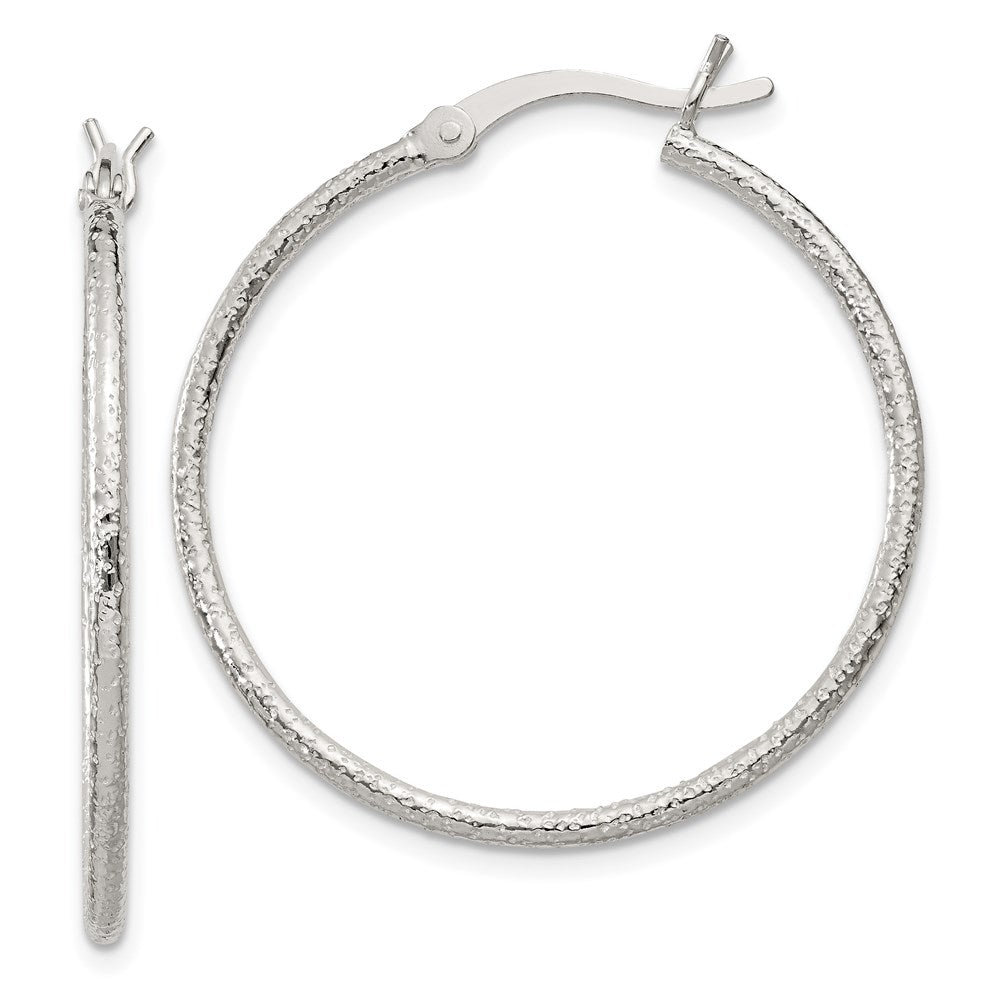 Sterling Silver Textured 2x30mm Hoop Earrings