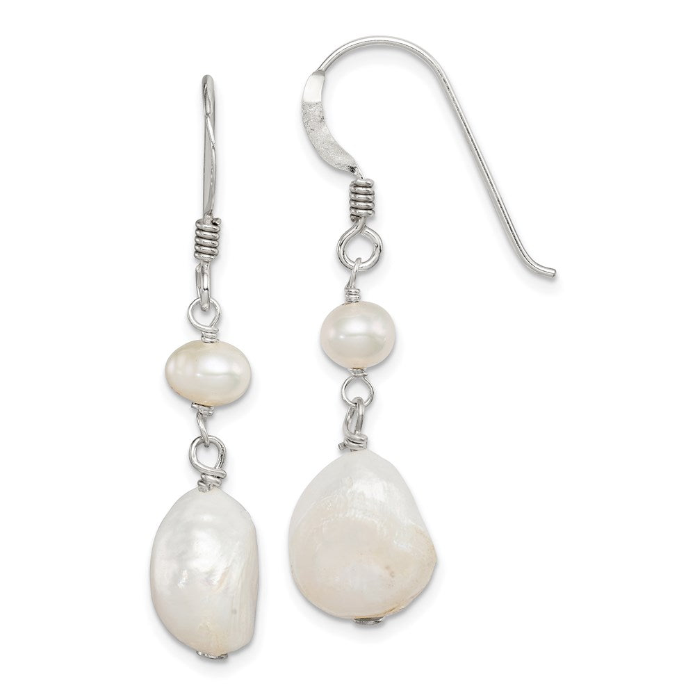 Sterling Silver Polished Baroque & Semi-Round FWC Pearl Dangle Earrings