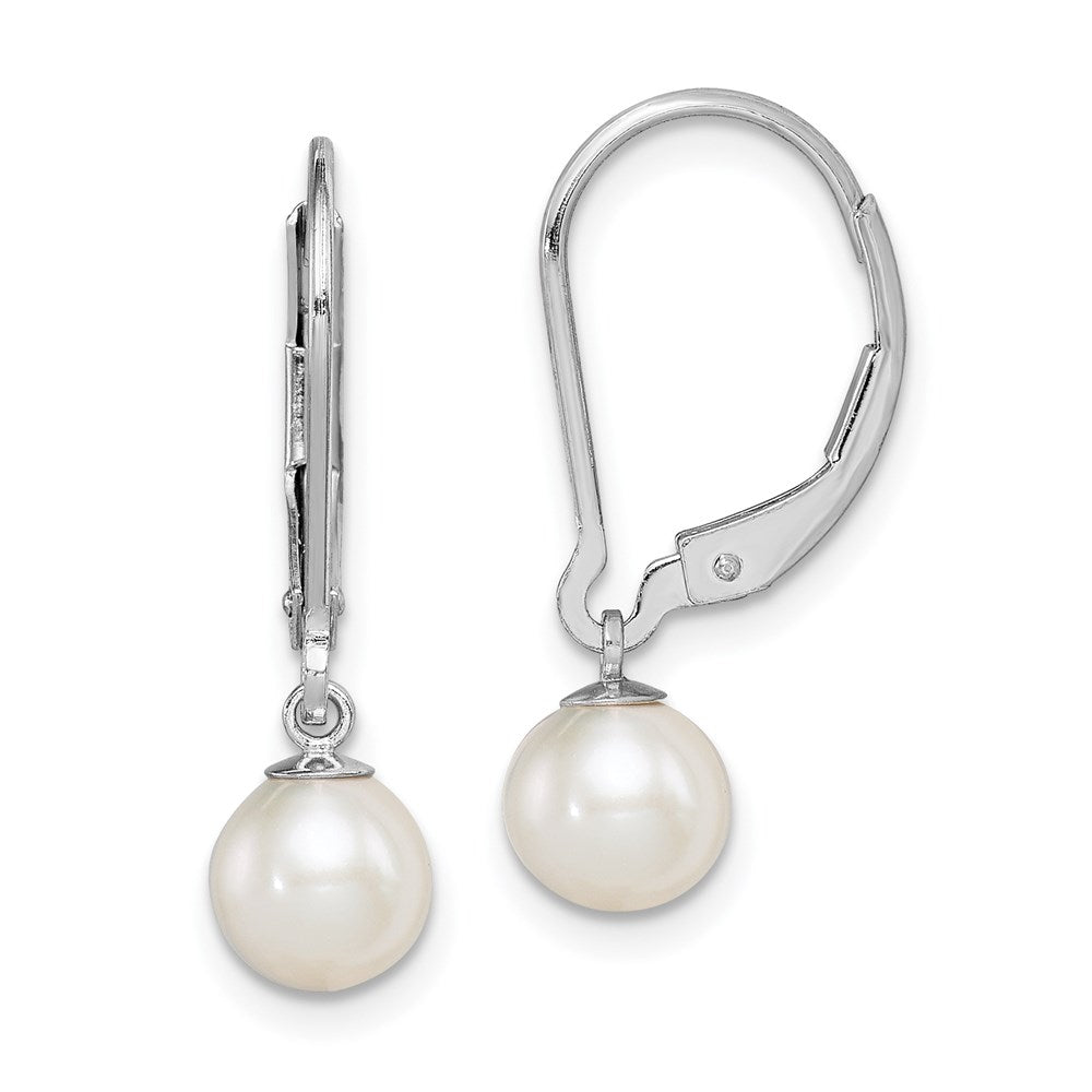 Sterling Silver RH-plated 6-7mm FWC Pearl Leverback Dangle Earrings