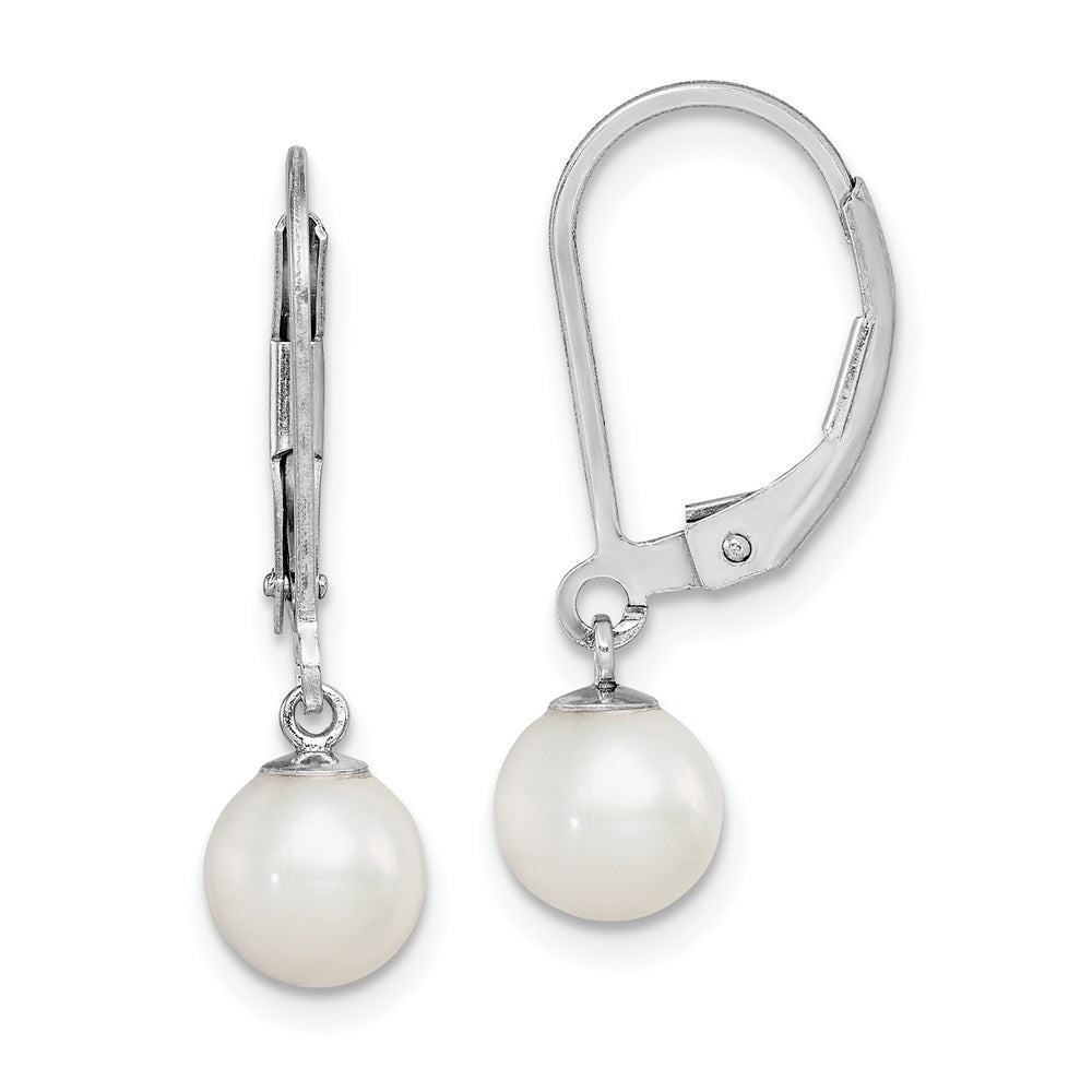 Sterling Silver RH-plated 6-7mm FWC Pearl Leverback Dangle Earrings