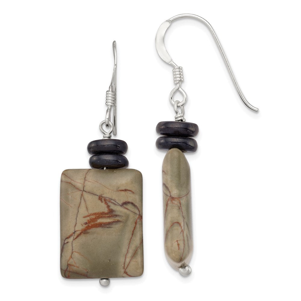 Sterling Silver Black Mother of Pearl & Picasso Jasper Dangle Earrings