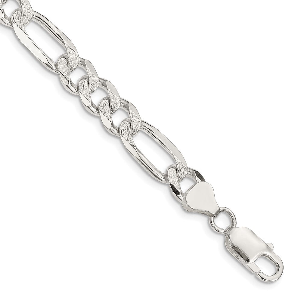 Sterling Silver 8mm Pavé Flat Figaro Chain
