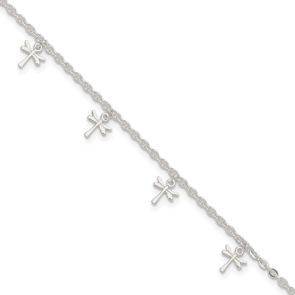 Sterling Silver Polished Dragonfly 10in Plus 1in Ext. Anklet