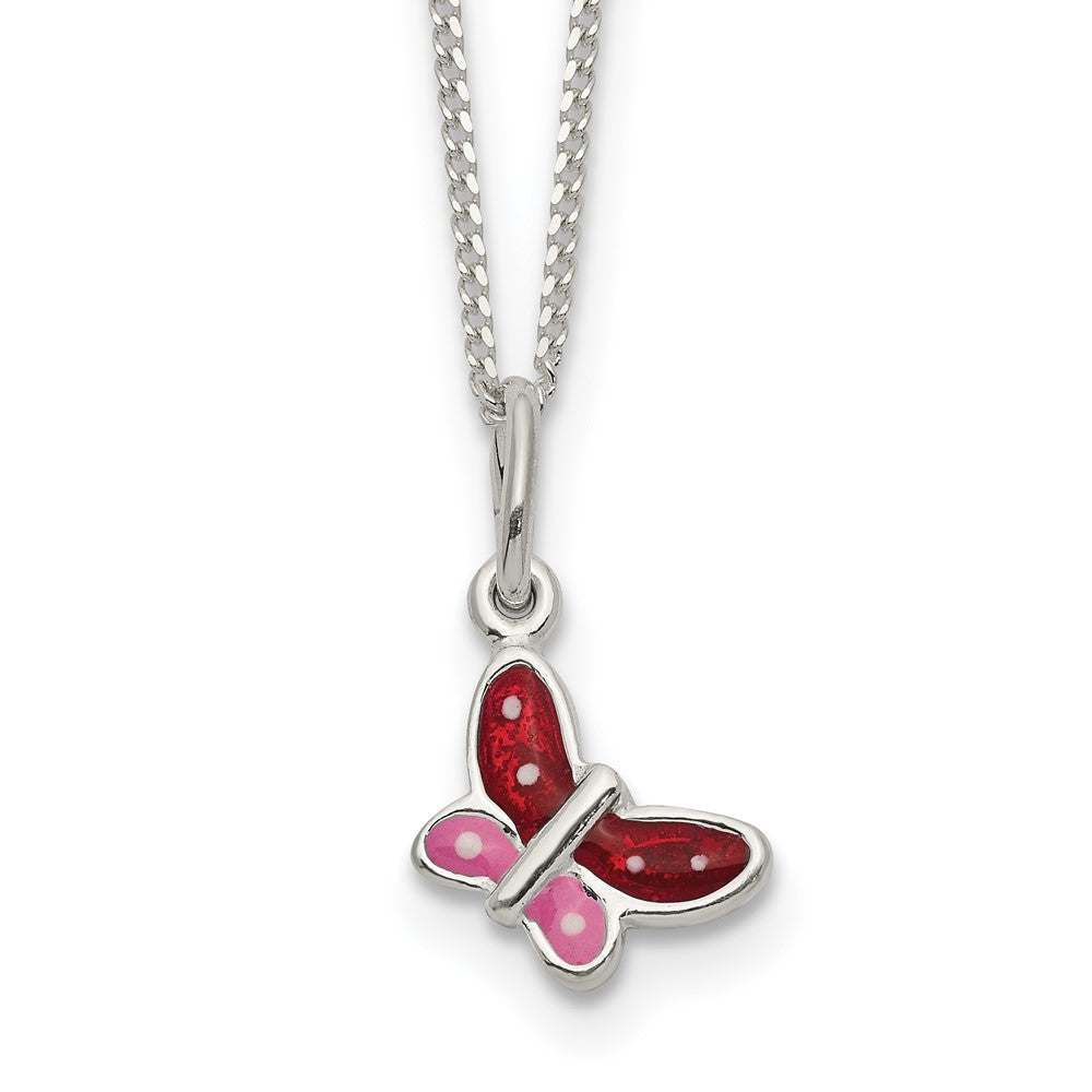 Sterling Silver Polished Enameled Butterfly Children's Necklace
