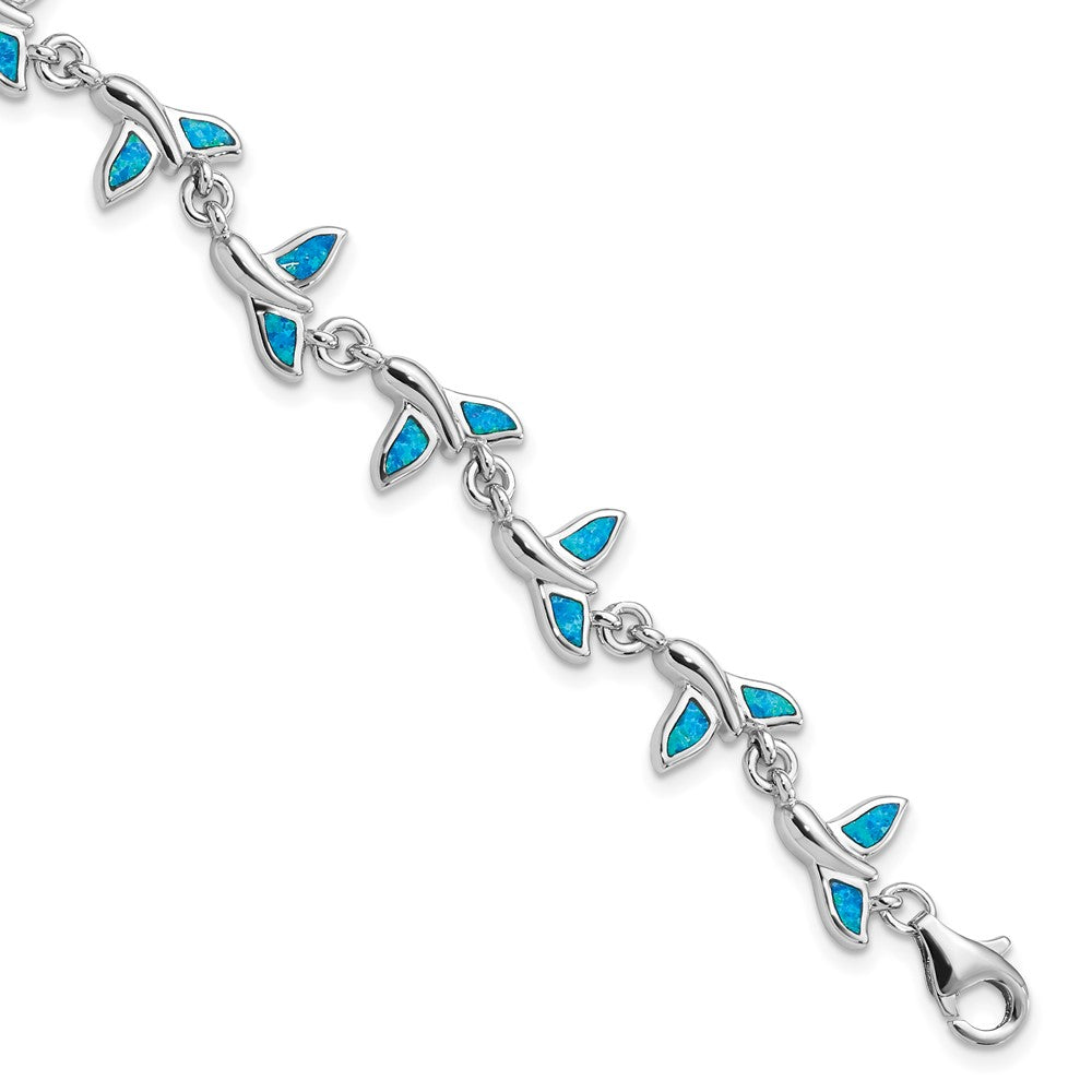 Sterling Silver Rhodium-Plated Whale Tail 7.75in Bracelet