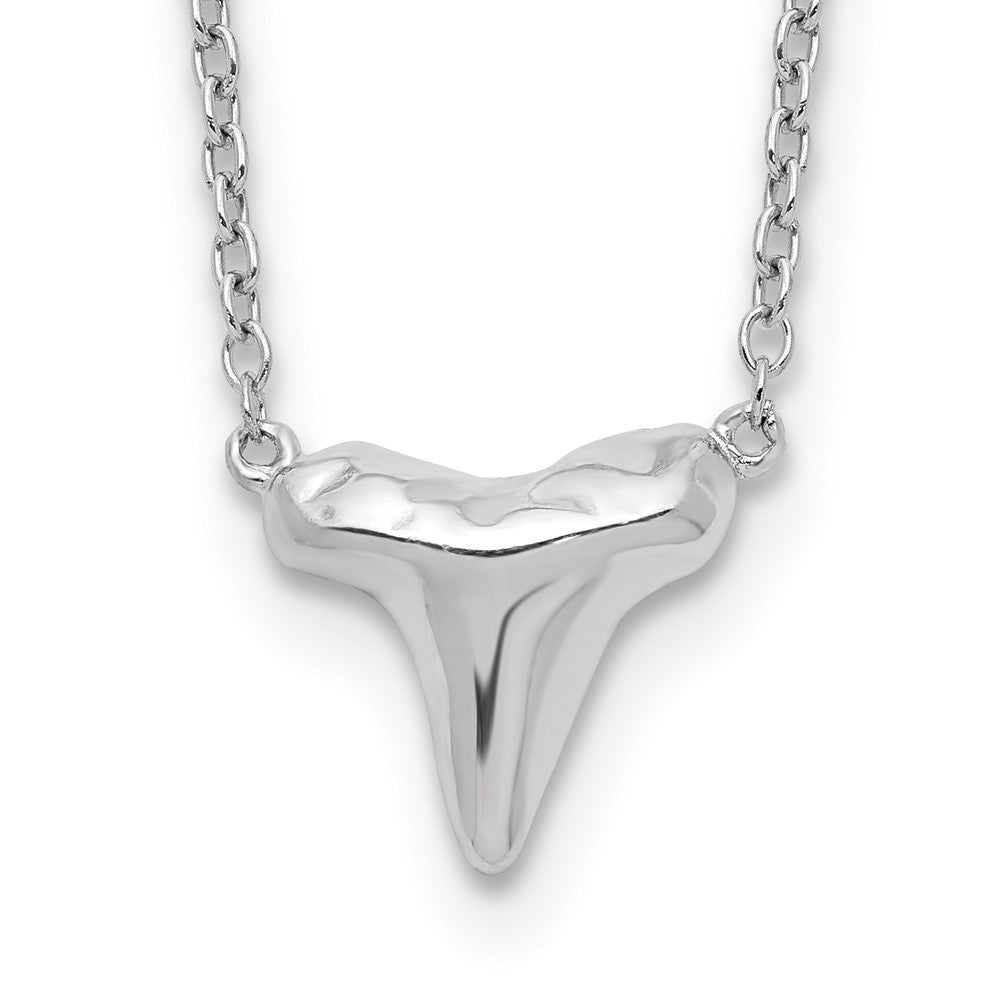 Sterling Silver RH-plated Polished Shark Tooth w/2in Ext. Necklace