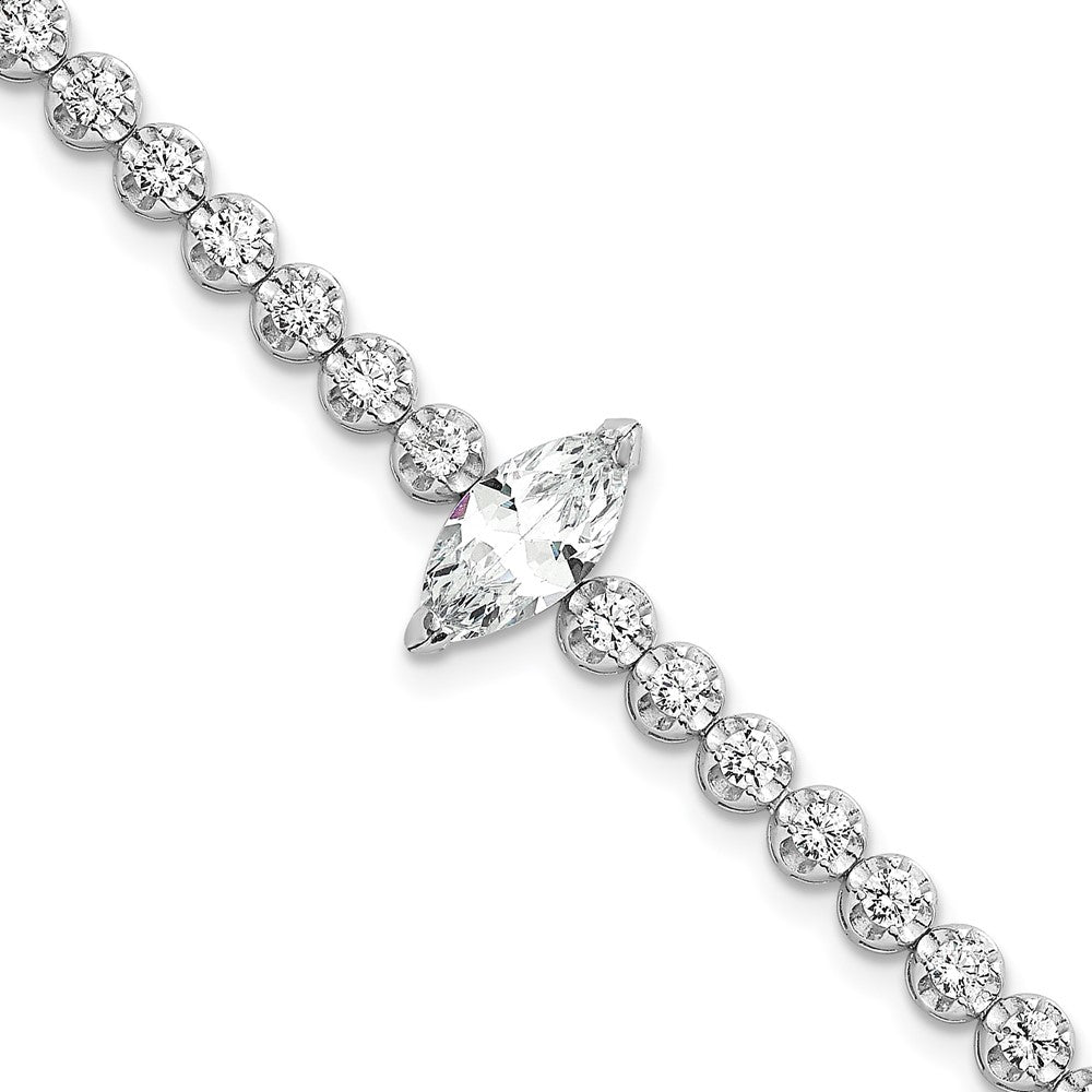 Sterling Silver RH-plated Polished Round and Marquise CZ 7.25in Bracelet