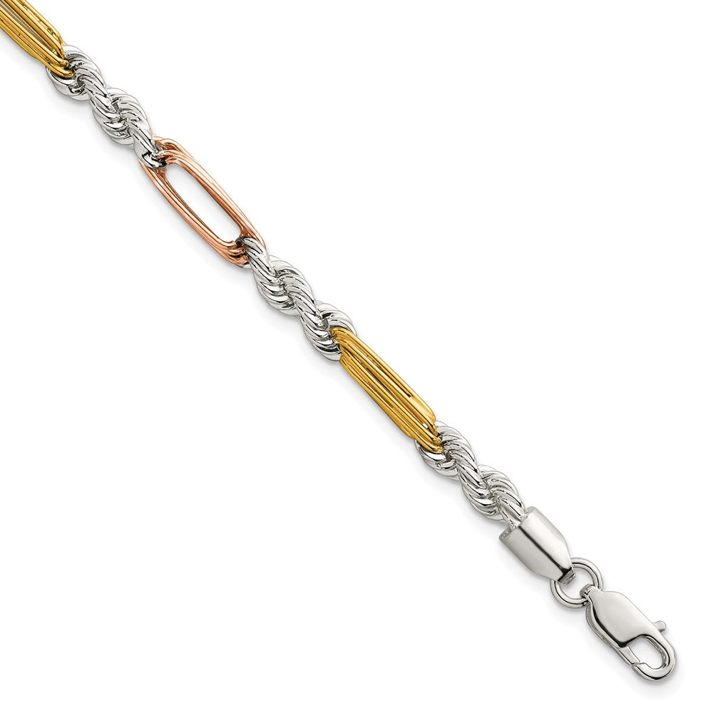 SS Rose/Gold-tone Polished 4.5mm Figaro Rope 7.5 Inch Bracelet