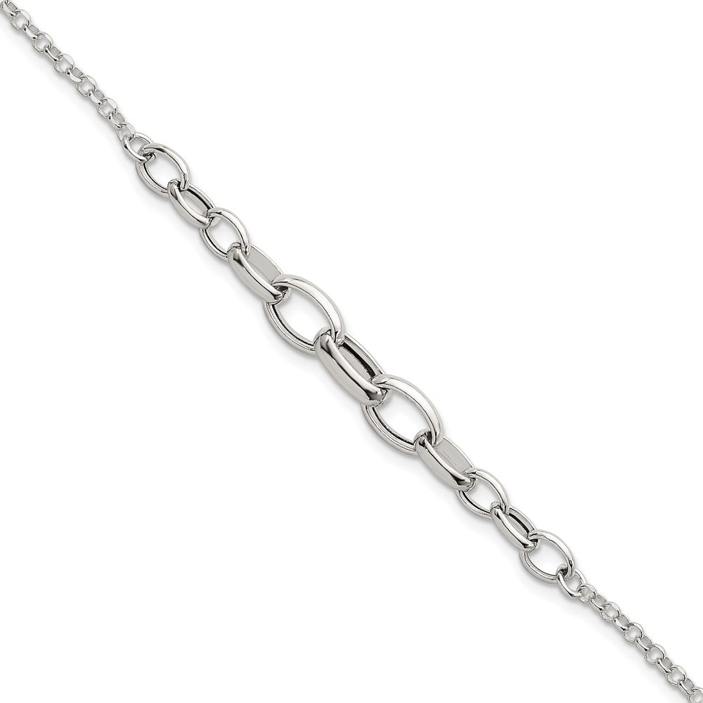 Sterling Silver Polished Graduated Cable 7in w/1in Ext Bracelet