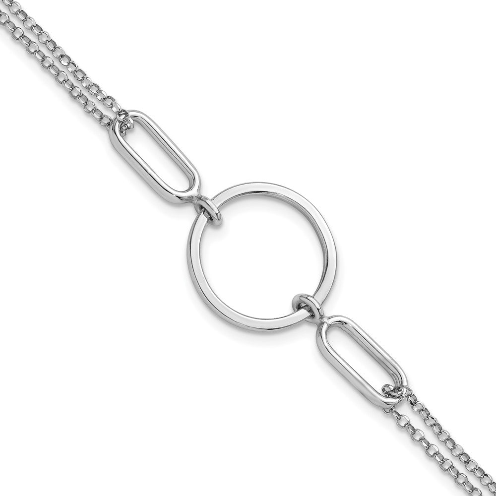 Sterling Silver Rhodium-plated Polished Circle 7in with .75 in ext Bracelet