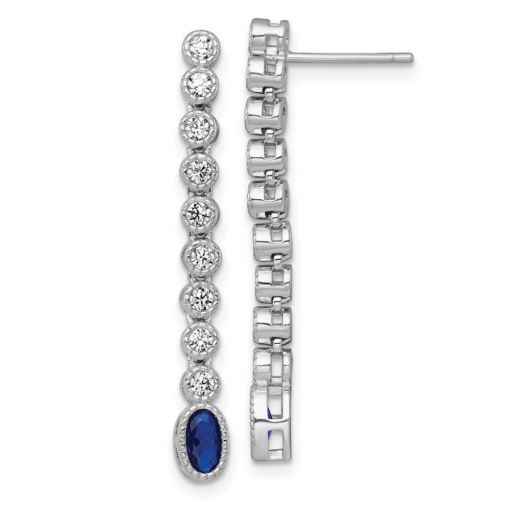 Sterling Silver RH-plated Polished Blue/White CZ Post Dangle Earrings
