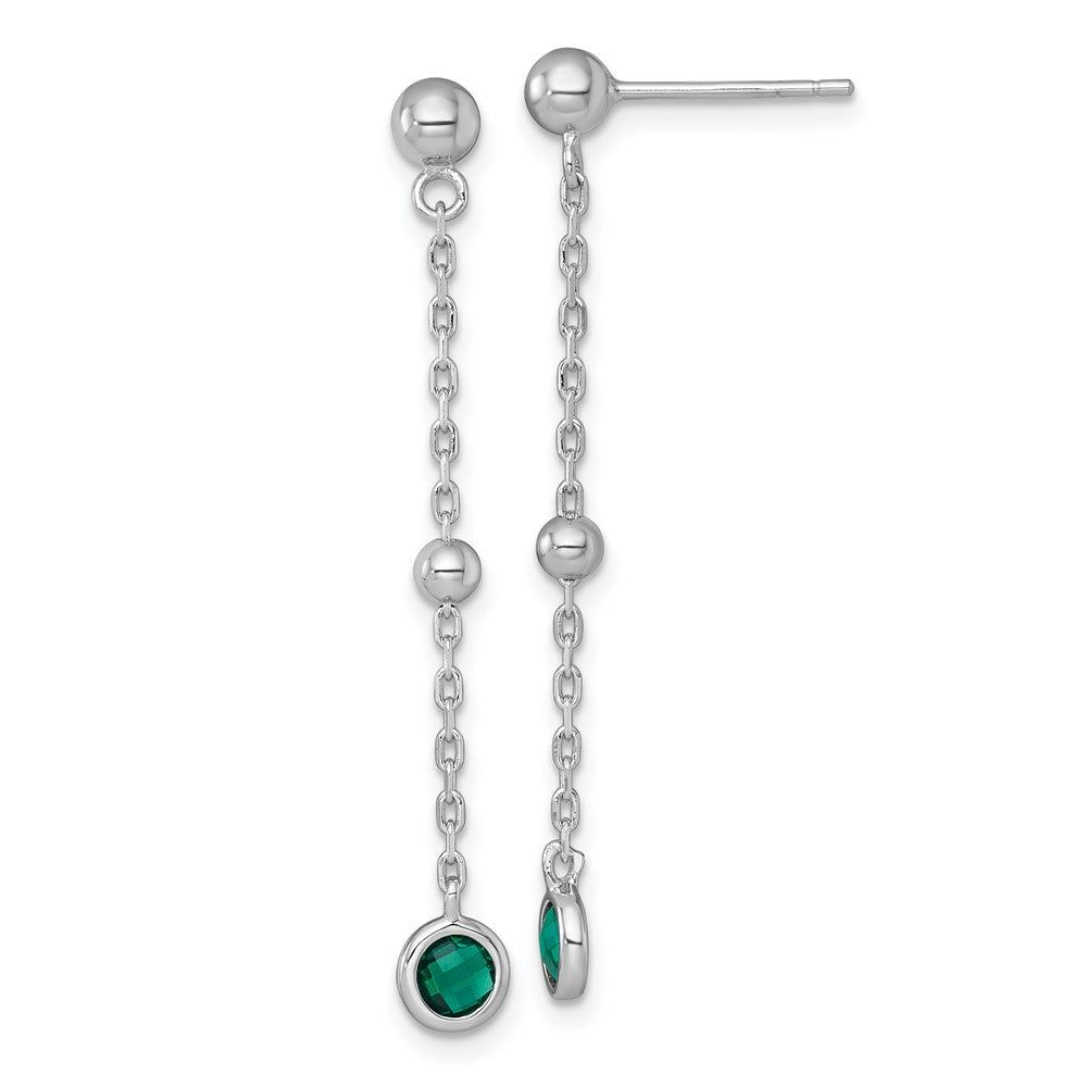Sterling Silver RH-plated Polished Green CZ Post Dangle Earrings