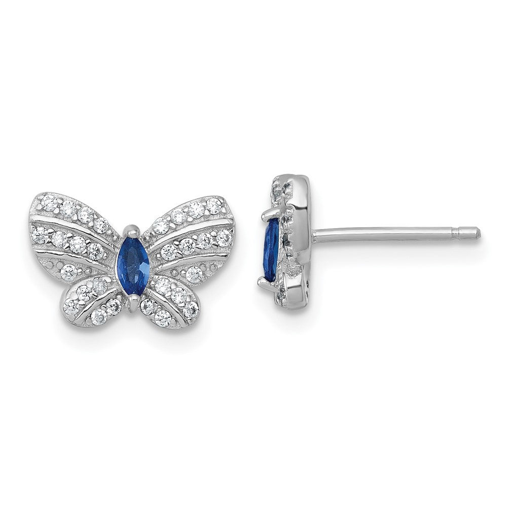 Sterling Silver RH-plated CZ and Glass Butterfly Post Earrings