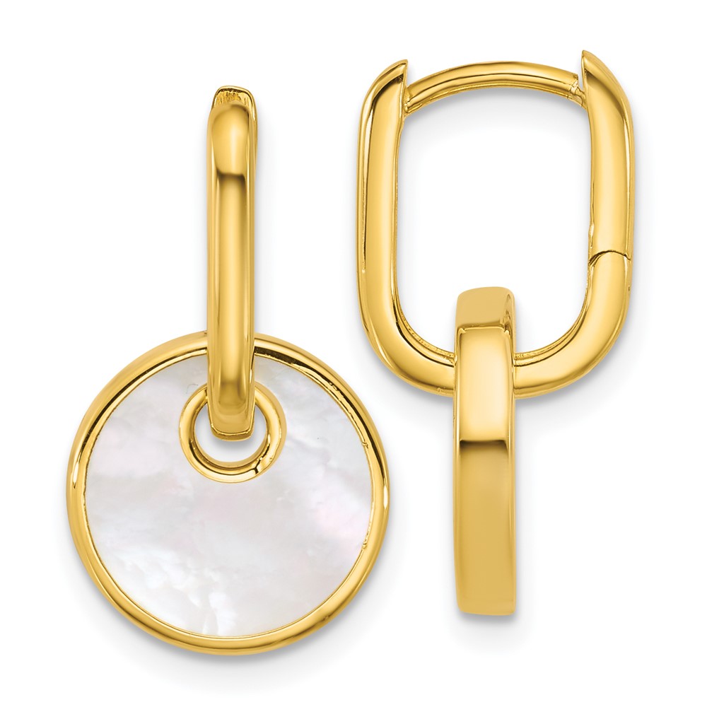 Sterling Silver Gold-plated Mother of Pearl Drop Hinged Hoop Earrings