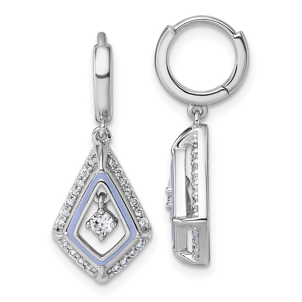 Sterling Silver Rhod-plated Vibrant CZ Enamel Dangle Hinged Hoop Earrings