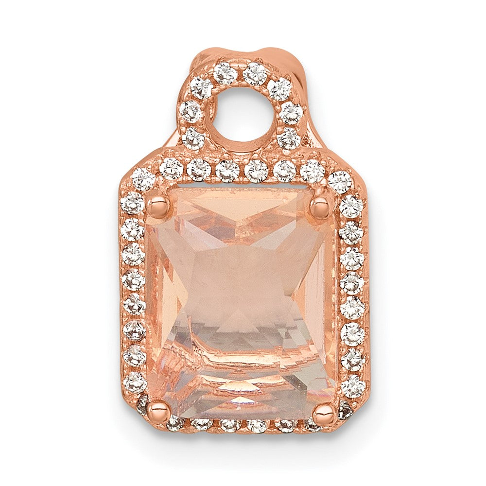 Sterling Silver Rose-tone Polished Glass and CZ Chain Slide Pendant