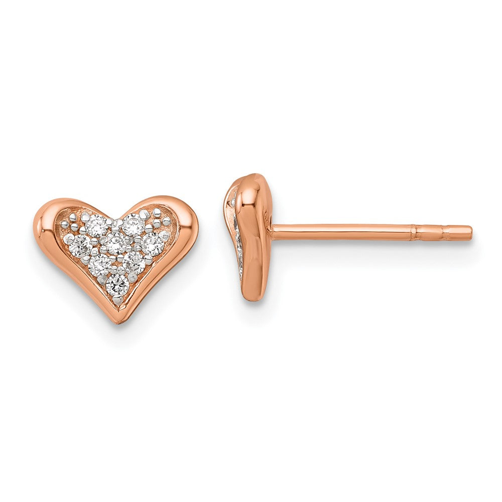 Sterling Silver Rhodium and Rose Gold-plated CZ Heart Post Earrings