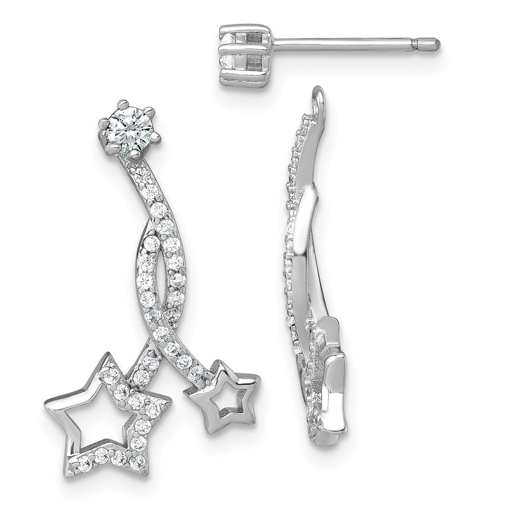 SS RH-pltd Polished CZ Stud w/ Removeable Stars Jacket Earrings
