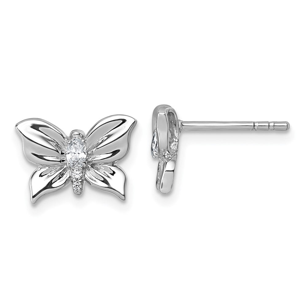 Sterling Silver Rhodium-plated Polished CZ Butterfly Post Earrings