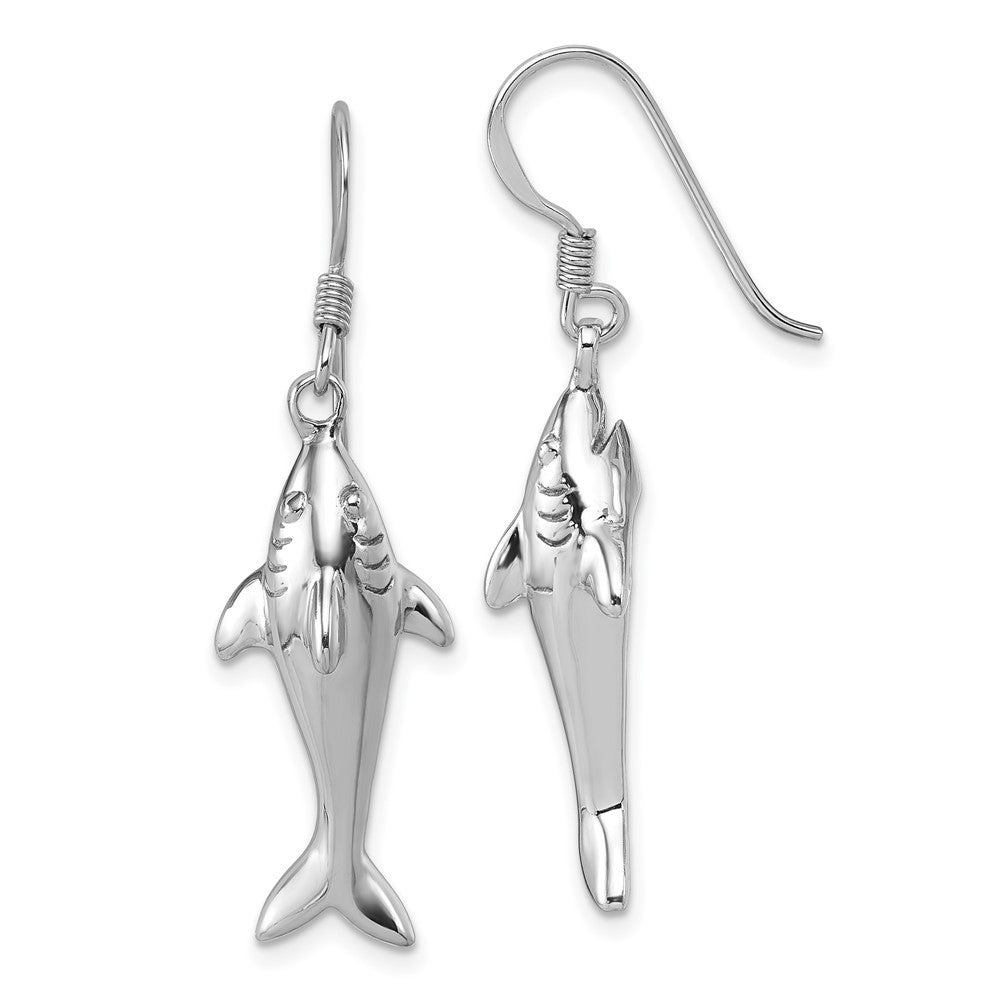Sterling Silver Rhodium-plated Polished Shark Dangle Earrings