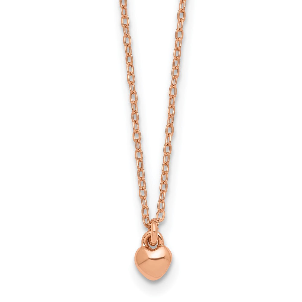 Sterling Silver Rose-tone Polished Heart Children's Necklace