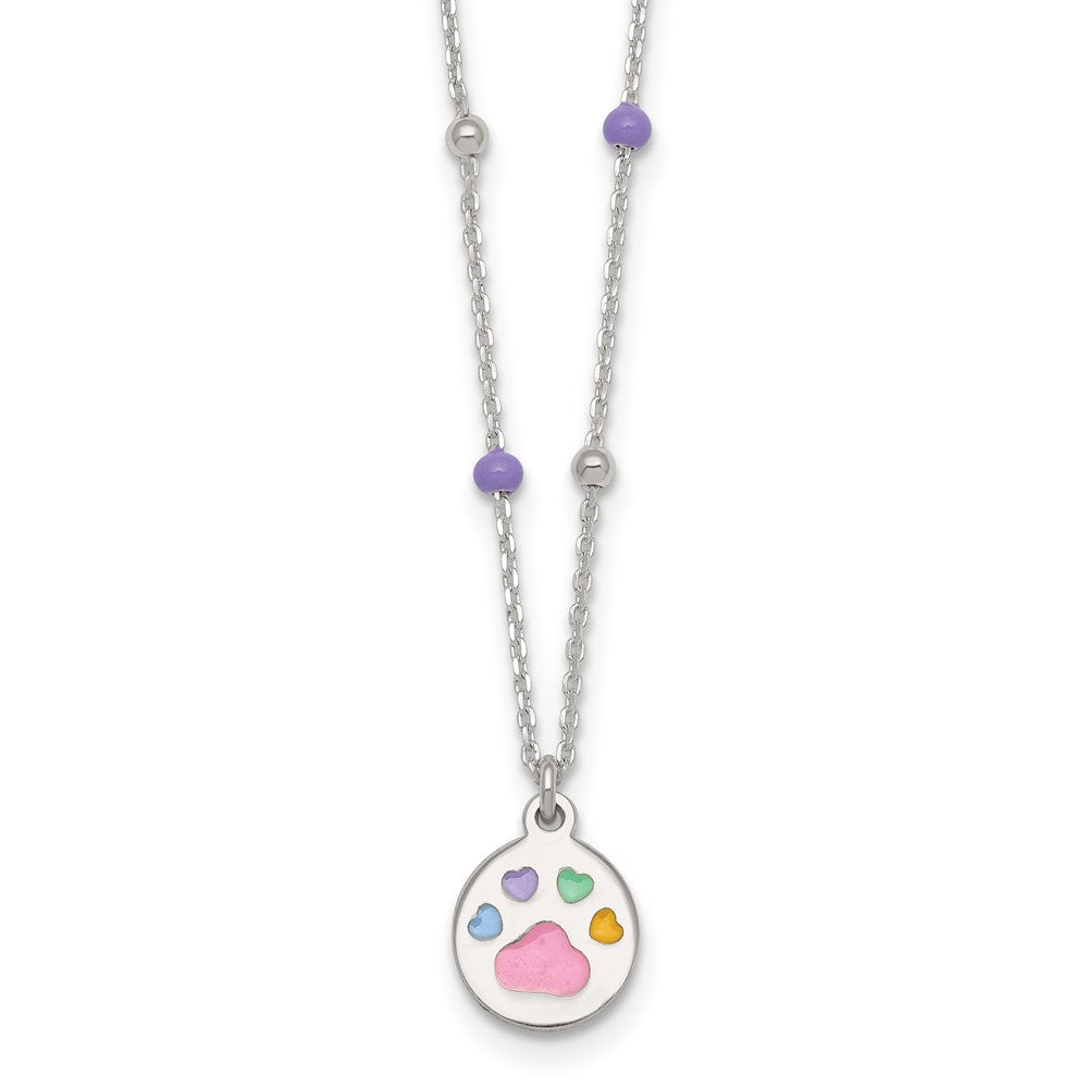 Sterling Silver Beaded Enameled Heart Pawprint Children's Necklace
