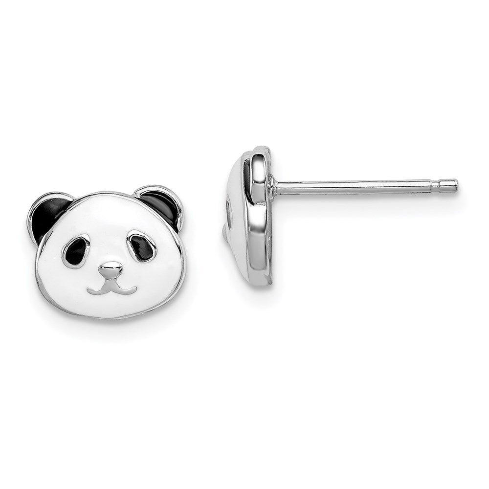 Sterling Silver Madi K RH-plated Enamel Panda Child's Post Earrings